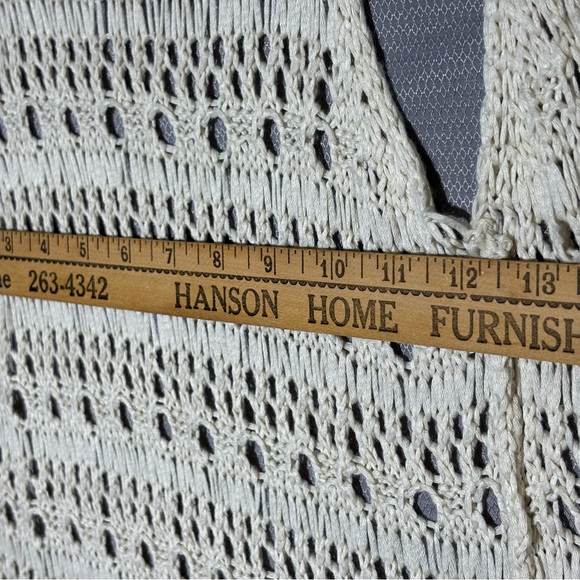 Crochet cardigan open knit long fringed Coachella country southwestern ivory L - Picture 7 of 10